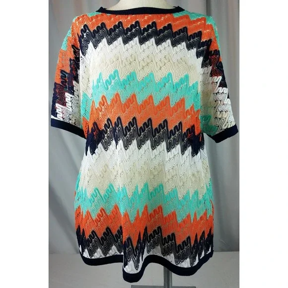 Nordstrom BOBEAU Women's Sz Small Knit Top Blouse Sheer Flame Stitch EUC - Picture 1 of 8